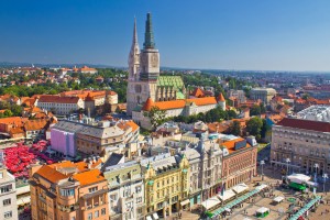 Zagreb main square and cathedral aerial view, Croatia